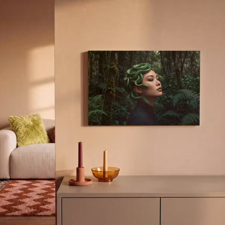 Vrouw - Slang - Natuur - Mystiek - Groen canvas 2cm klein -sfeer1
