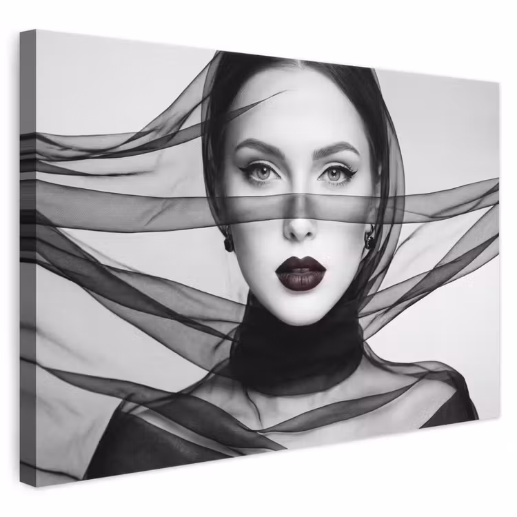 Vrouw - Sluier - Portret - Zwart - Wit - Elegant canvas 2cm klein -3d