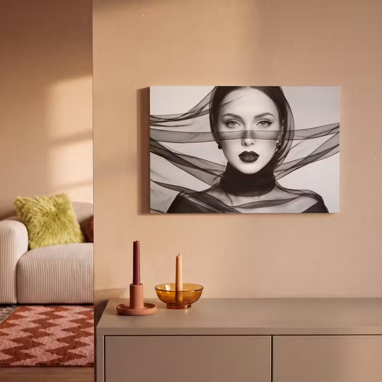 Vrouw - Sluier - Portret - Zwart - Wit - Elegant canvas 2cm klein -sfeer1