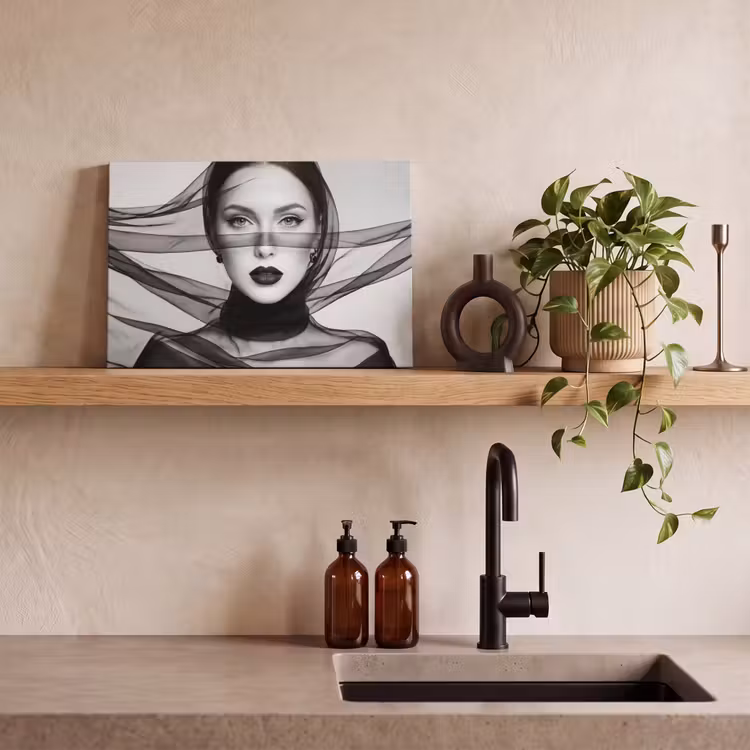 Vrouw - Sluier - Portret - Zwart - Wit - Elegant canvas 2cm klein -sfeer3