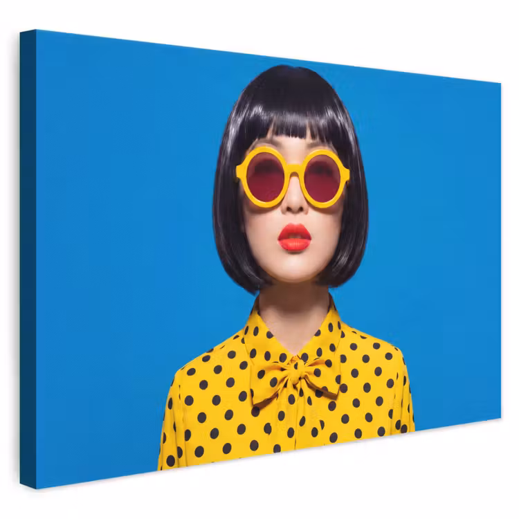 Vrouw - Zonnebril - Pop Art - Portret - Geel canvas 2cm klein -3d