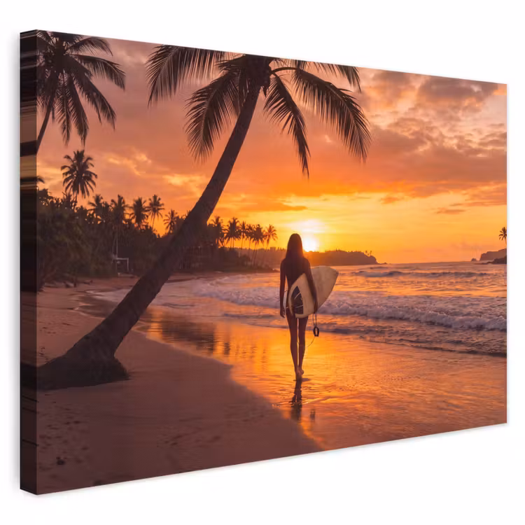 Vrouw - Surfplank - Strand - Zonsondergang - Oranje canvas 2cm klein -3d