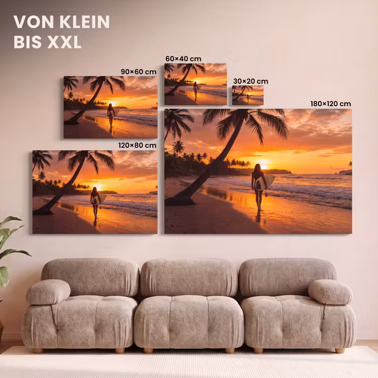 Vrouw - Surfplank - Strand - Zonsondergang - Oranje canvas 2cm klein -Xsfeer8_DE