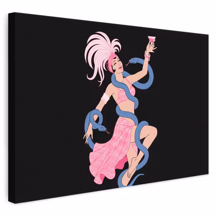 Vrouw - Danseres - Slangen - Art Deco - Roze canvas 2cm klein -3d