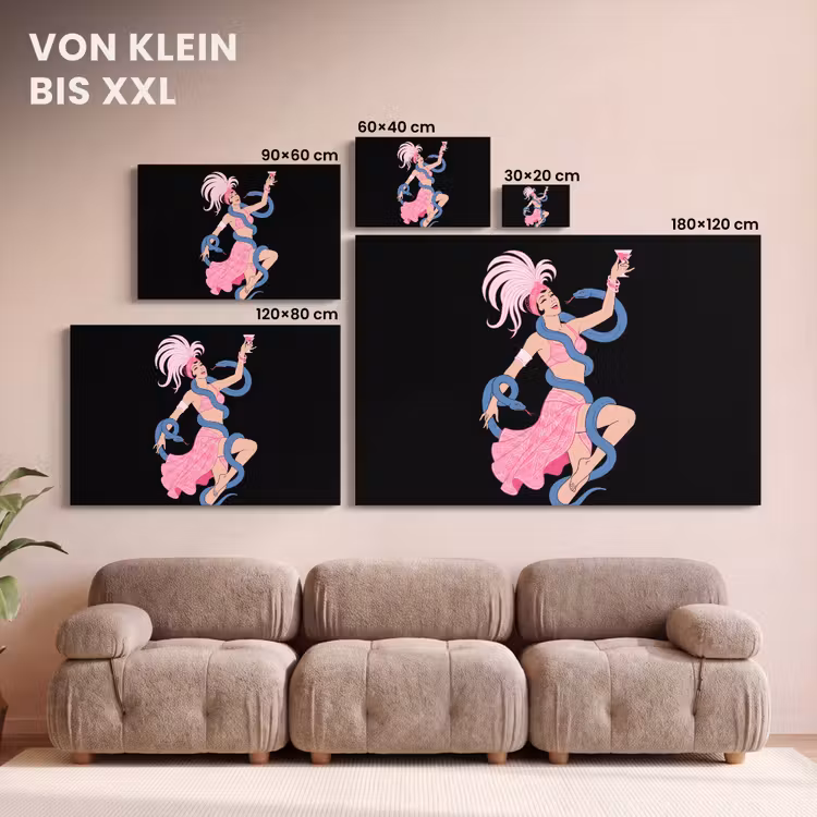 Vrouw - Danseres - Slangen - Art Deco - Roze canvas 2cm klein -Xsfeer8_DE