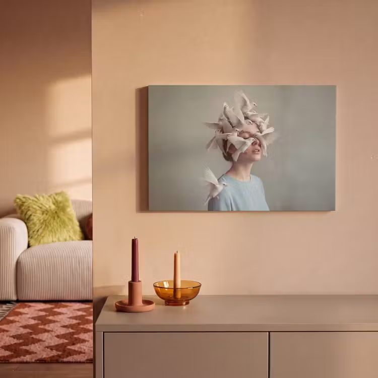 Vrouw - Vogels - Abstract - Modern - Wit canvas 2cm klein -sfeer1