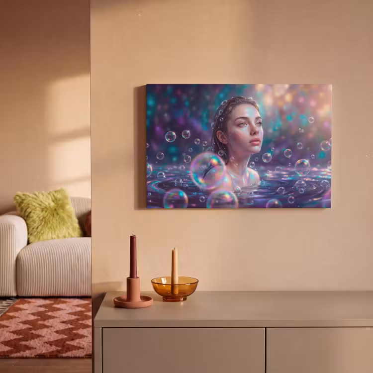 Vrouw - Water - Portret - Kleurrijk - Modern canvas 2cm klein -sfeer1