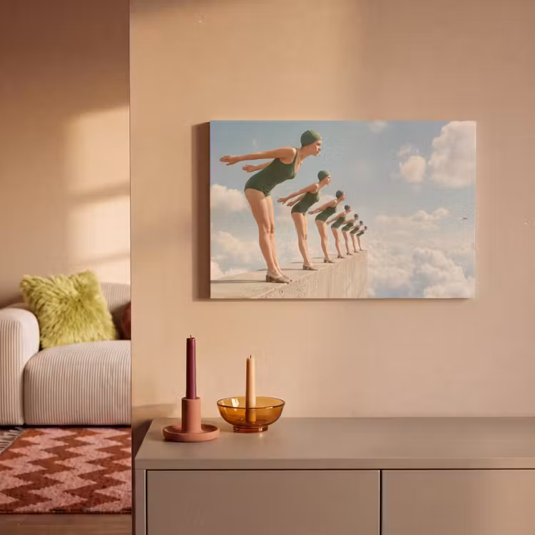 Leinwandbild - Frauen – Tauchhaltung – Wolken - Vrouwen - Duikhouding - Wolken canvas 2cm klein