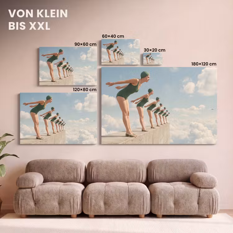 Leinwandbild - Frauen – Tauchhaltung – Wolken - Vrouwen - Duikhouding - Wolken canvas 2cm klein