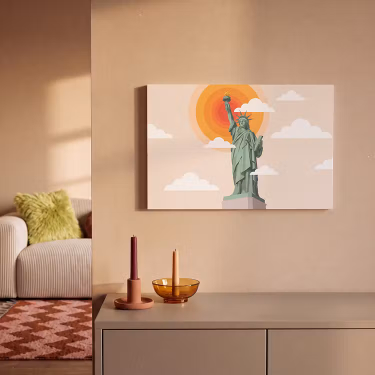Vrijheidsbeeld - New York - Zon - Modern canvas 2cm klein -sfeer1