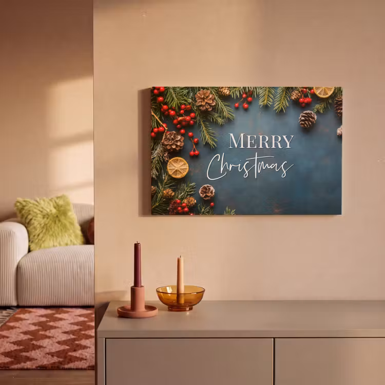 Merry Christmas - Blauw - Kerst - Winter canvas 2cm klein -sfeer1