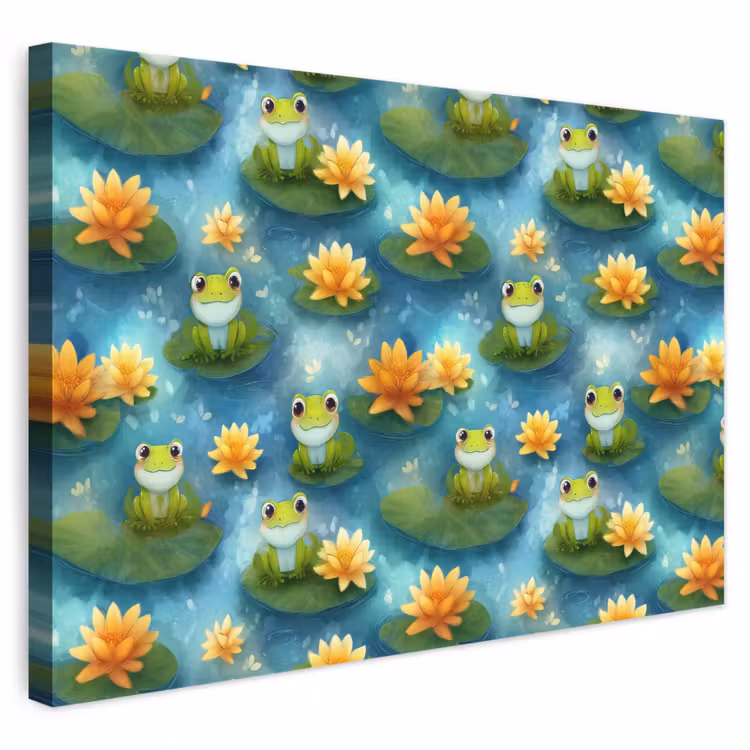 Kikker - Lelies - Groen canvas 2cm klein 34 -3d