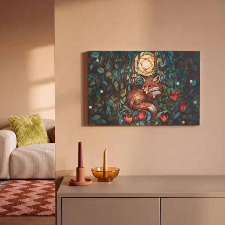 Vos - Mozaïek - Bos - Maan canvas 2cm klein -sfeer1