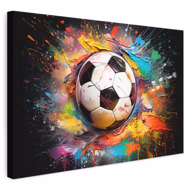 Voetbal - Verf - Kleuren - Zwart - Wit canvas 2cm klein -3d