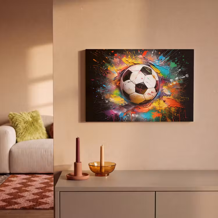 Voetbal - Verf - Kleuren - Zwart - Wit canvas 2cm klein -sfeer1