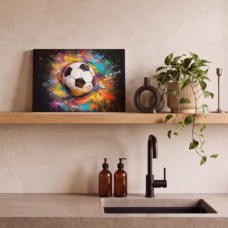 Voetbal - Verf - Kleuren - Zwart - Wit canvas 2cm klein -sfeer3