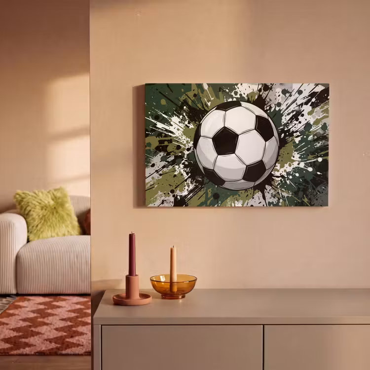 Voetbal - Verf - Spetters - Groen canvas 2cm klein -sfeer1