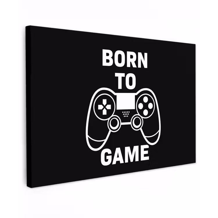 Gamen - Quotes - Controller - Born to game - Zwart - Wit canvas 2cm klein -z3d