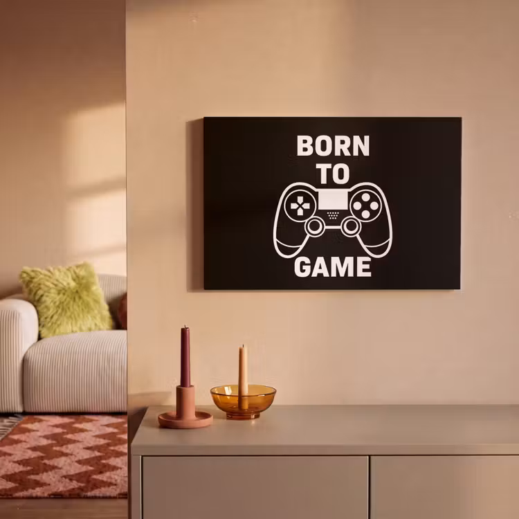 Gamen - Quotes - Controller - Born to game - Zwart - Wit canvas 2cm klein -sfeer1