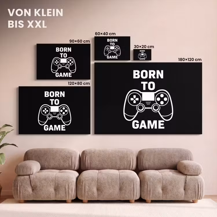 Gamen - Quotes - Controller - Born to game - Zwart - Wit canvas 2cm klein -Xsfeer8_DE