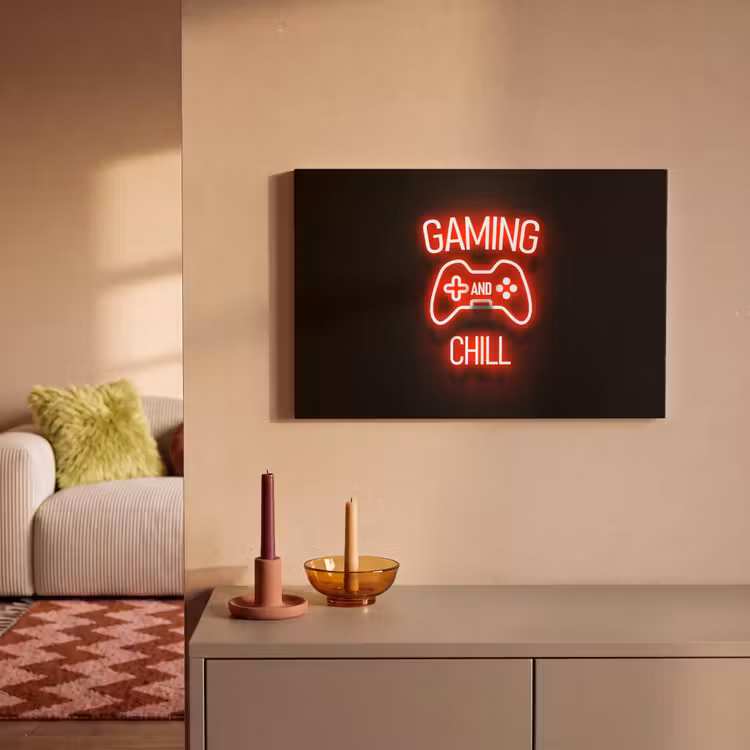 Gaming - Quotes - Gaming and chill - Neon - Rood canvas 2cm klein -sfeer1