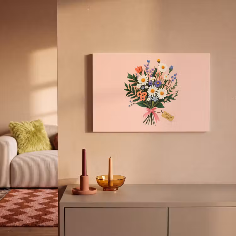 Margrieten - Boeket - Strikje - Roze canvas 2cm klein -sfeer1