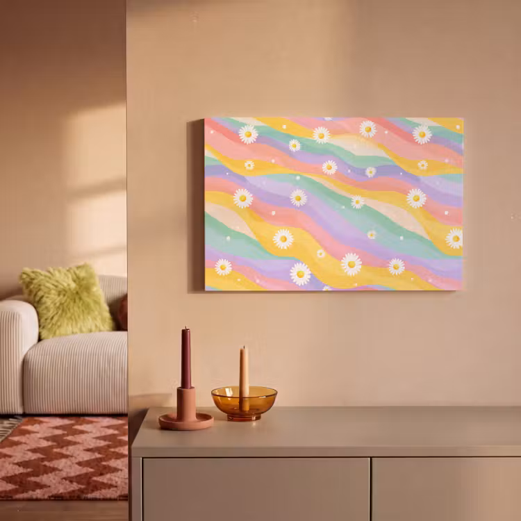 Madeliefjes - Kleurrijk - Pastel canvas 2cm klein -sfeer1