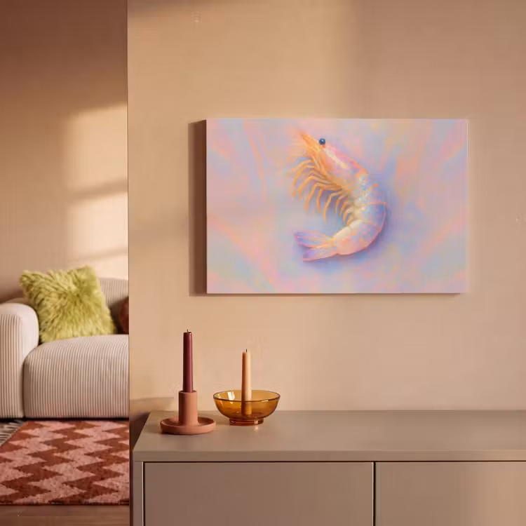 Garnaal - Subtiele structuur - Blauw - Roze canvas 2cm klein -sfeer1