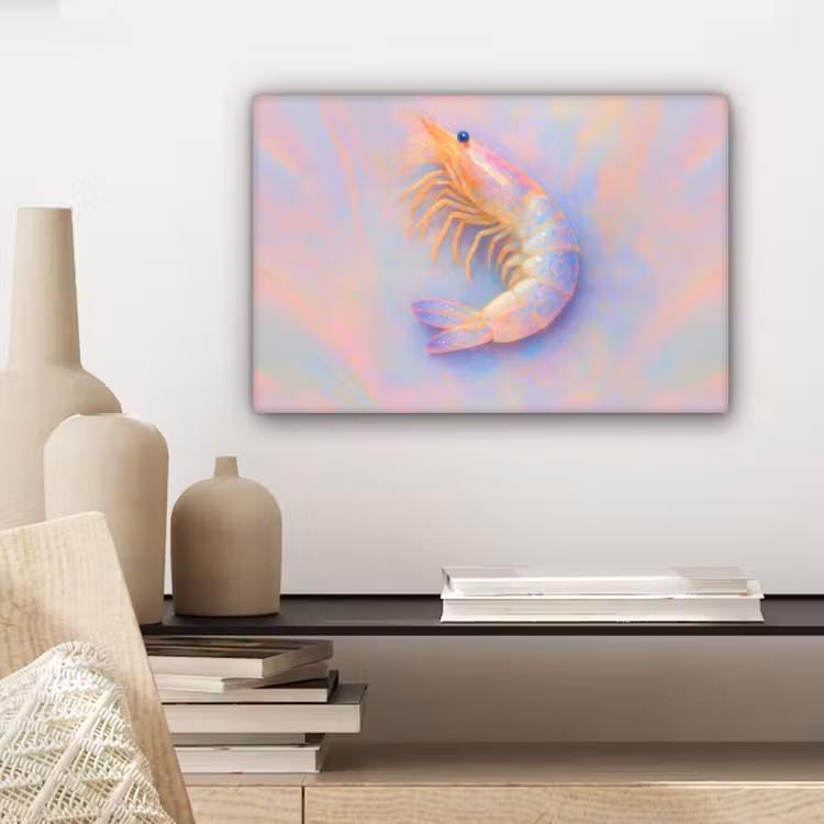 Garnaal - Subtiele structuur - Blauw - Roze canvas 2cm klein -closeup_print_DE
