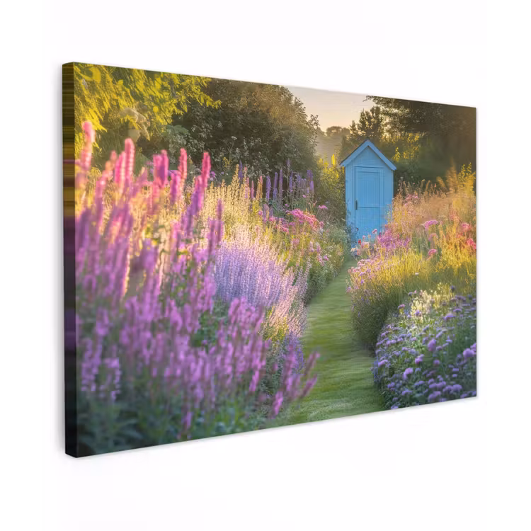 Tuinhuisje - Blauw - Bloemen canvas 2cm klein -z3d