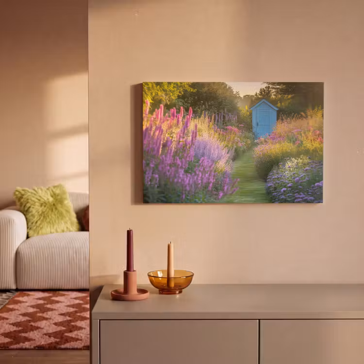 Tuinhuisje - Blauw - Bloemen canvas 2cm klein -sfeer1
