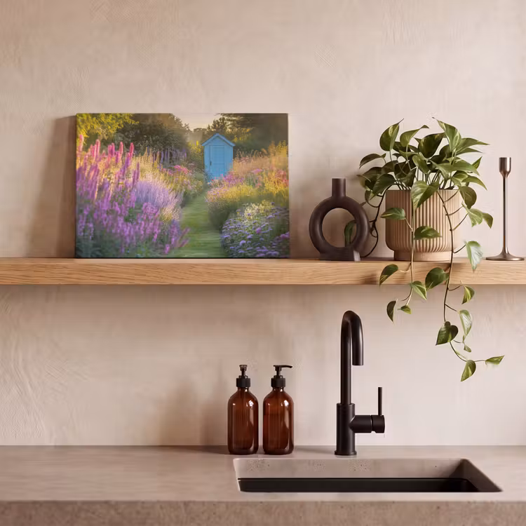 Tuinhuisje - Blauw - Bloemen canvas 2cm klein -sfeer6