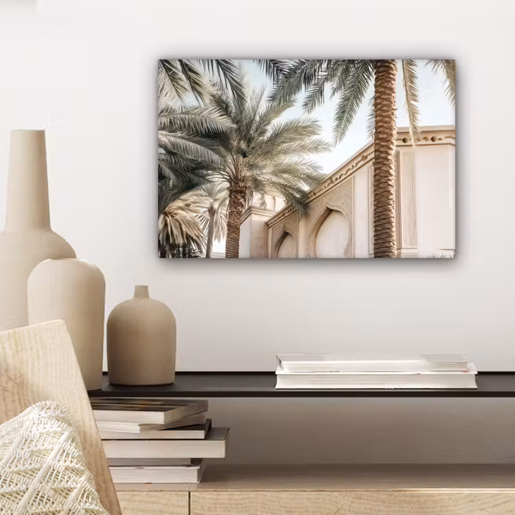 Gebouw - Palmbomen - Beige - Zon canvas 2cm klein -closeup_print_DE