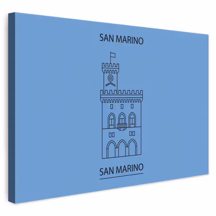 Gebouw - San Marino - Architectuur - Lijntekening - Blauw canvas 2cm klein -3d