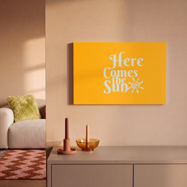 Geel - Blauw - Here comes the sun canvas 2cm klein -sfeer1