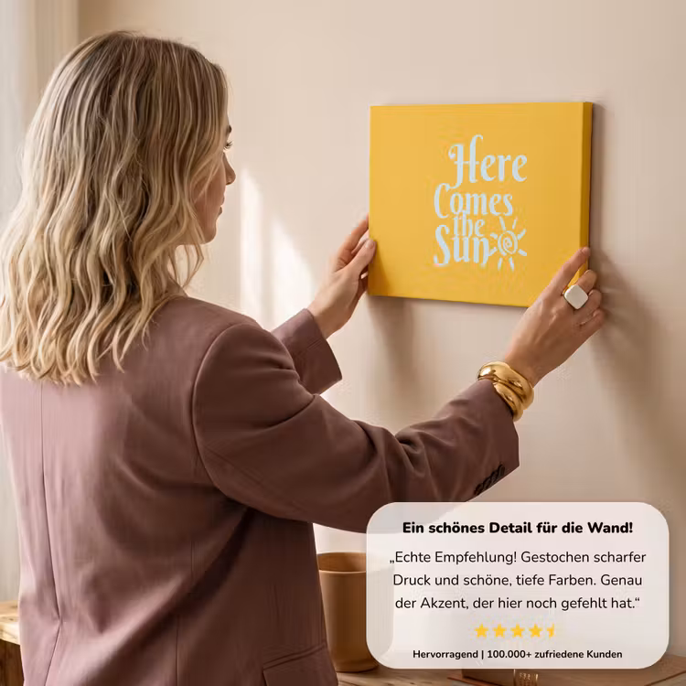Geel - Blauw - Here comes the sun canvas 2cm klein -Xsfeer7_DE