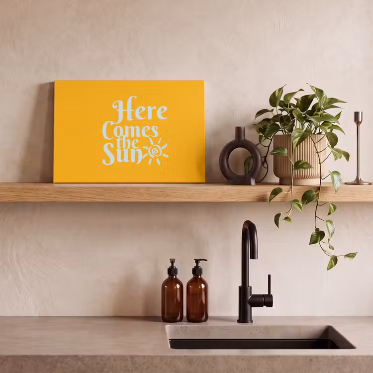 Geel - Blauw - Here comes the sun canvas 2cm klein -sfeer3