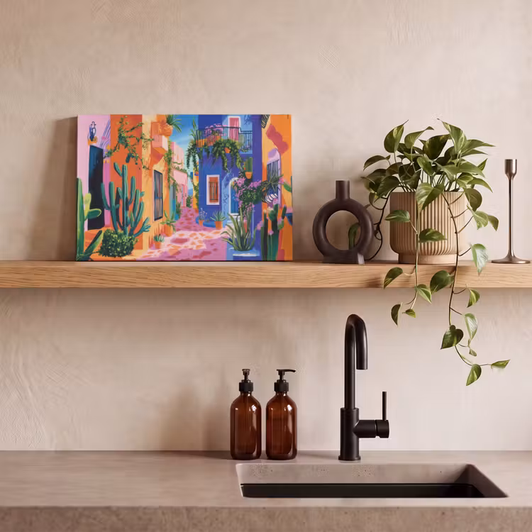 Geel - Blauw - Oranje - Huis canvas 2cm klein -closeup_print_DE