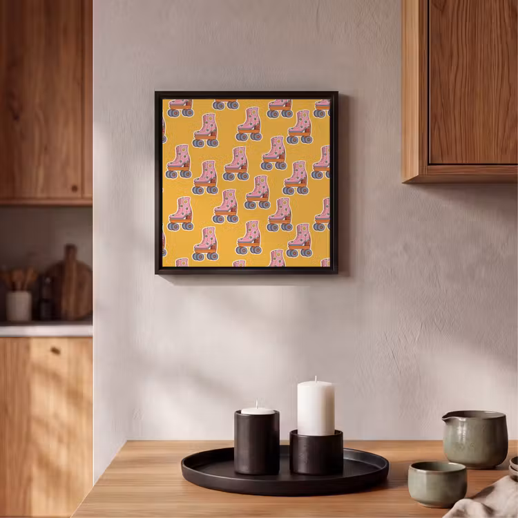 Geel - Rolschaatsen - Patroon Canvas met baklijst klein 1124 -atmosphere_sfeer2_global