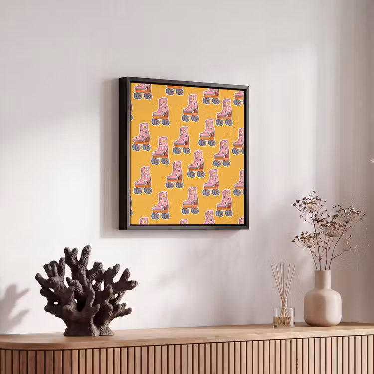 Geel - Rolschaatsen - Patroon Canvas met baklijst klein 1124 -atmosphere_sfeer4_global