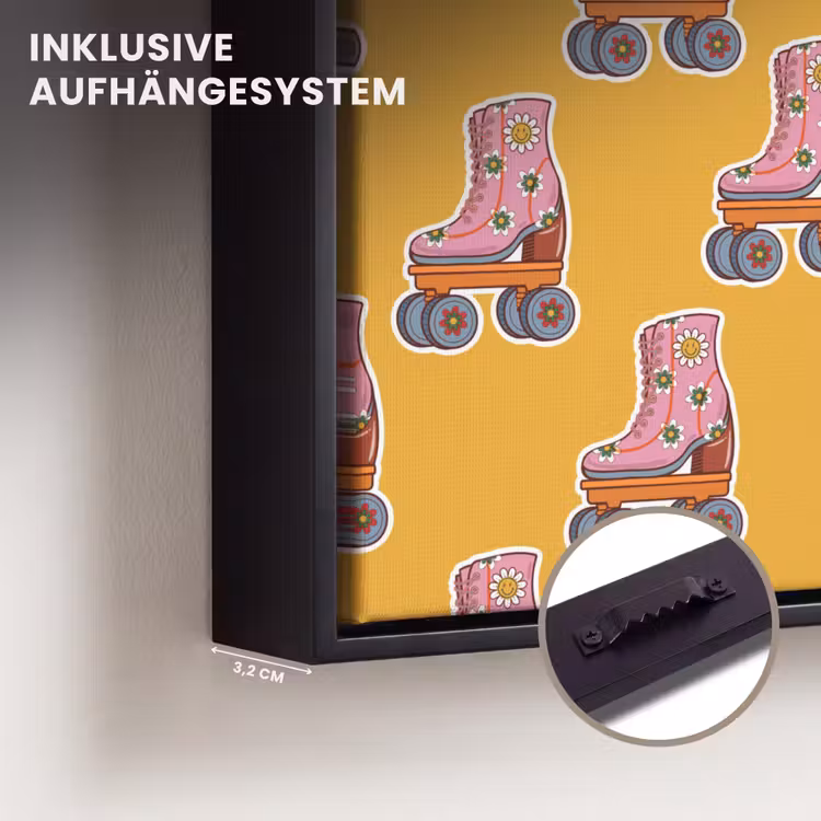 Geel - Rolschaatsen - Patroon Canvas met baklijst klein 1124 -closeup_ophangsysteem_DE