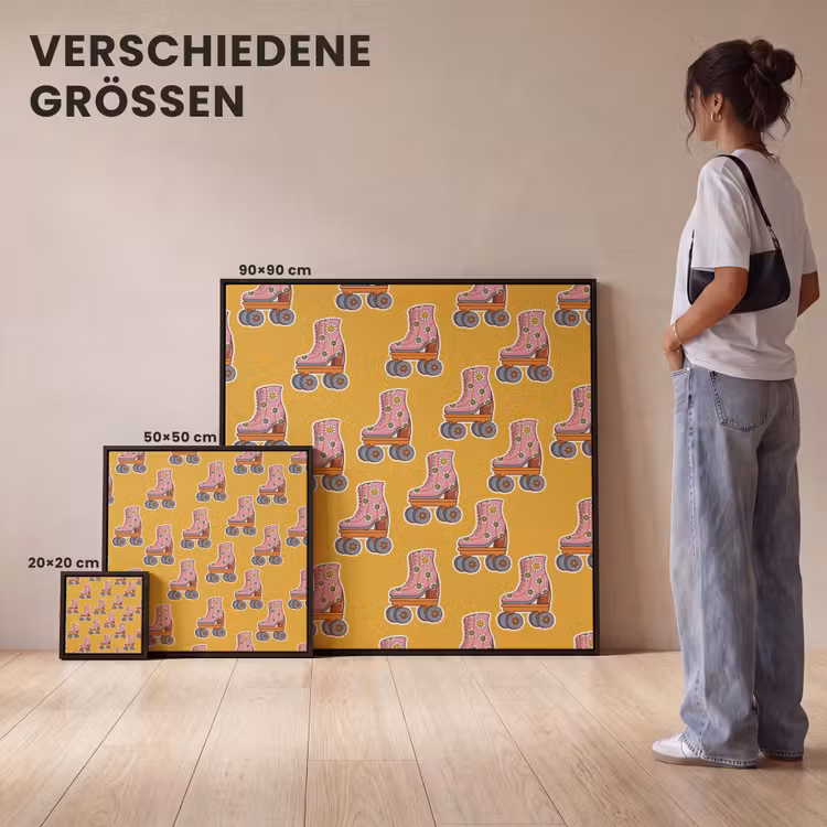 Geel - Rolschaatsen - Patroon Canvas met baklijst klein 1124 -comparison_formatenoverzicht_DE