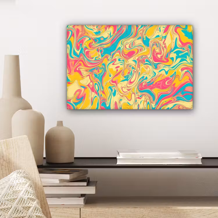 Geel - Roze - Blauw - Retro canvas 2cm klein -sfeer6
