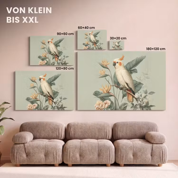 Gele kuifkaketoe - paradijsvogelbloemen - Groen canvas 2cm klein -Xsfeer8_DE