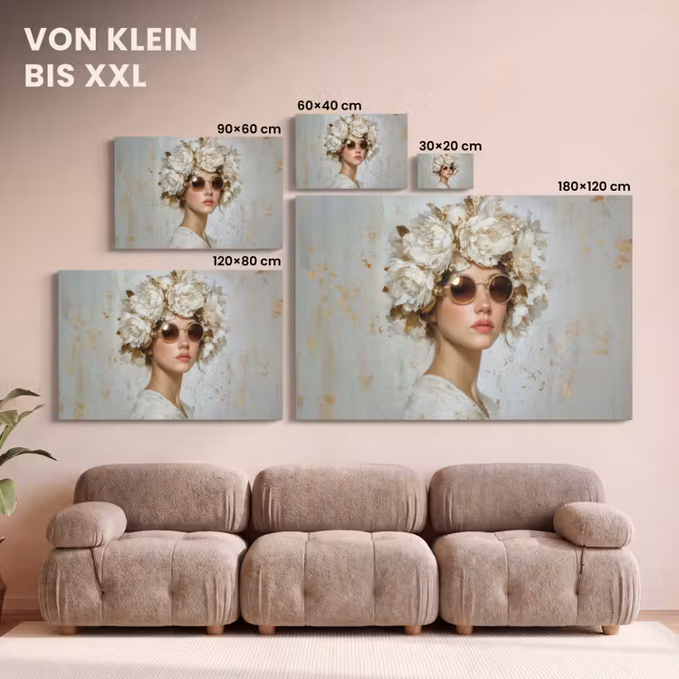 Schilderij - Vrouw - Zonnebril - Bloemenkrans canvas 2cm klein -Xsfeer8_DE