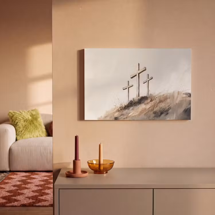 Schilderij - Heuvel - Christendom - Kruis canvas 2cm klein -sfeer1