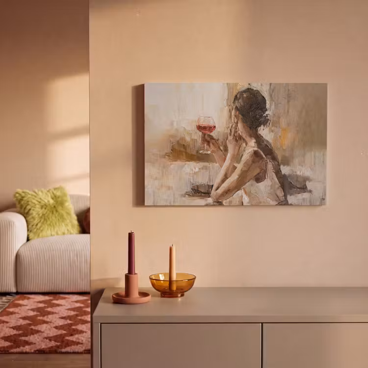 Schilderij - Olieverf - Vrouw - Wijn canvas 2cm klein -sfeer1