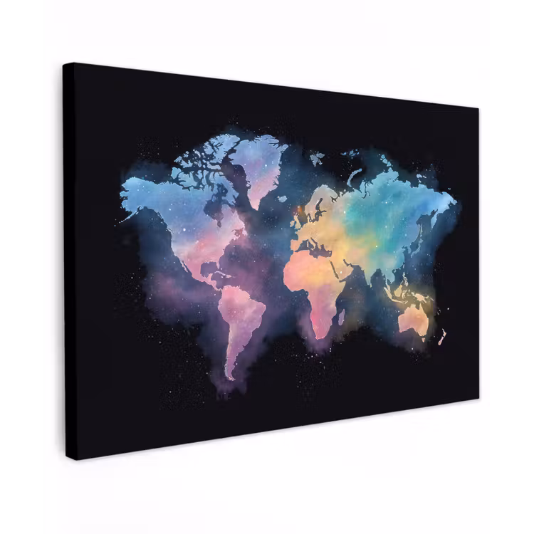 Geschilderd - Wereldkaart - Kleurrijk canvas 2cm klein -z3d