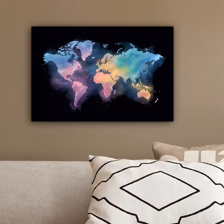 Geschilderd - Wereldkaart - Kleurrijk canvas 2cm klein -sfeer3
