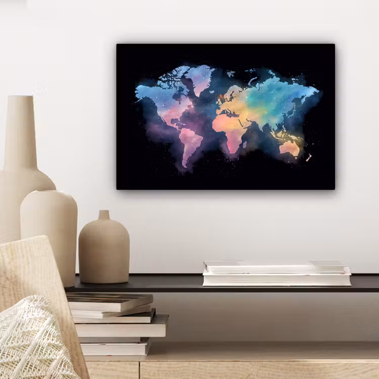 Geschilderd - Wereldkaart - Kleurrijk canvas 2cm klein -sfeer6